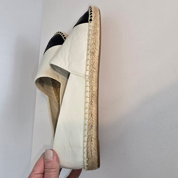 Tory Burch Black White Colorblock Espadrilles Flat Leather Upper Size 10.5 SEE - Picture 9 of 12